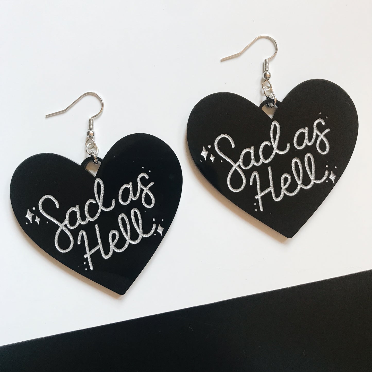 sad as hell heart earrings